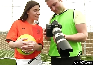 Legal age teenager cissified footballer fucks photographer
