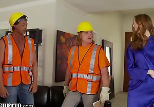Whiteghetto horny housewife gangbanged by version preparations workers