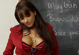 A beautiful mature brunette teacher masturbates in the classroom and then is fucked really hard by a concierge