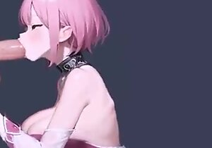 Sakura-Like Pink-Haired Anime Girl Gives Sloppy Deepthroat to Huge, Hairy Cock - Go round
