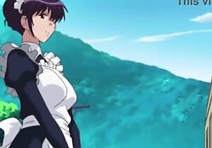 Big-busted anime maid gives a lusty oral-job to her master